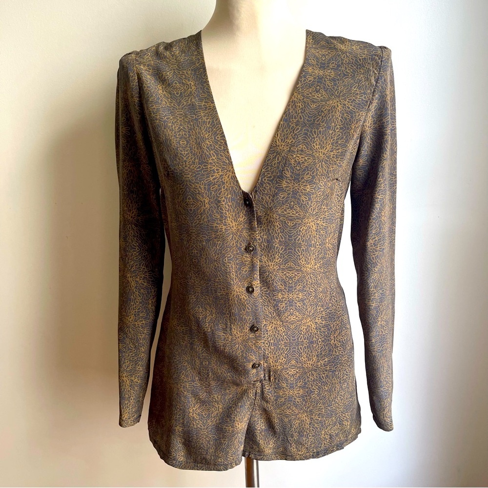 Stone Cold Fox Silk " Hayes " Romper Brown Black Shorts Long Sleeve Size 1 Small